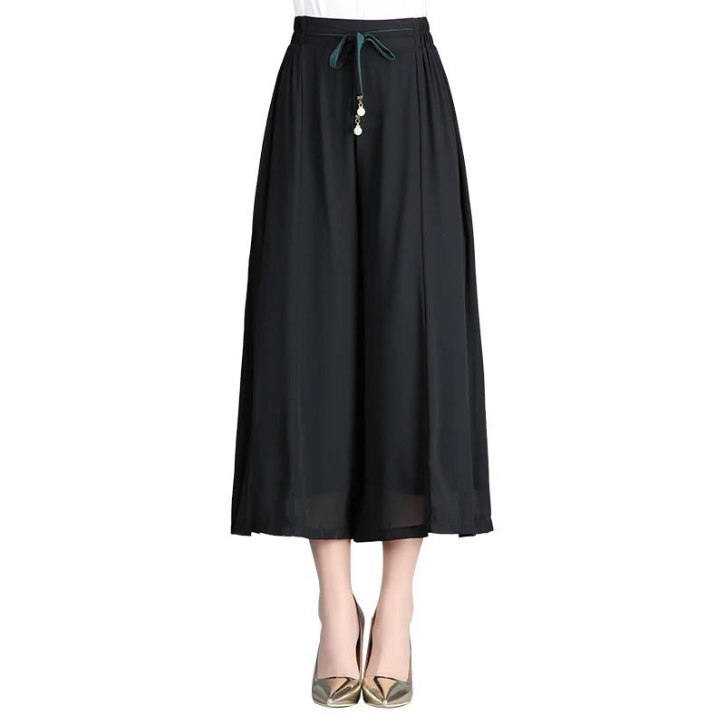 

2019 Spring Summer New Women Pants Korean Plus Size High Waist Elastic Chiffon Wide Leg Pants Loose Black Casual Pants Female