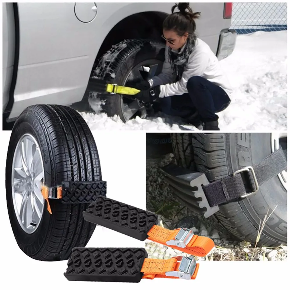 2PCS Car Snow Chains Anti Skid Antiskid Chain Universal Rubber Nylon