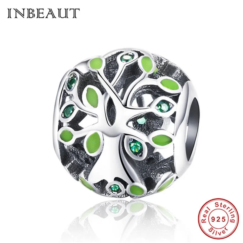

INBEAUT New Design 925 Sterling Silver Green Tree Bead Zircon Enamel Tropical Forest Wood Charm fit Pandora Bracelet Little Girl