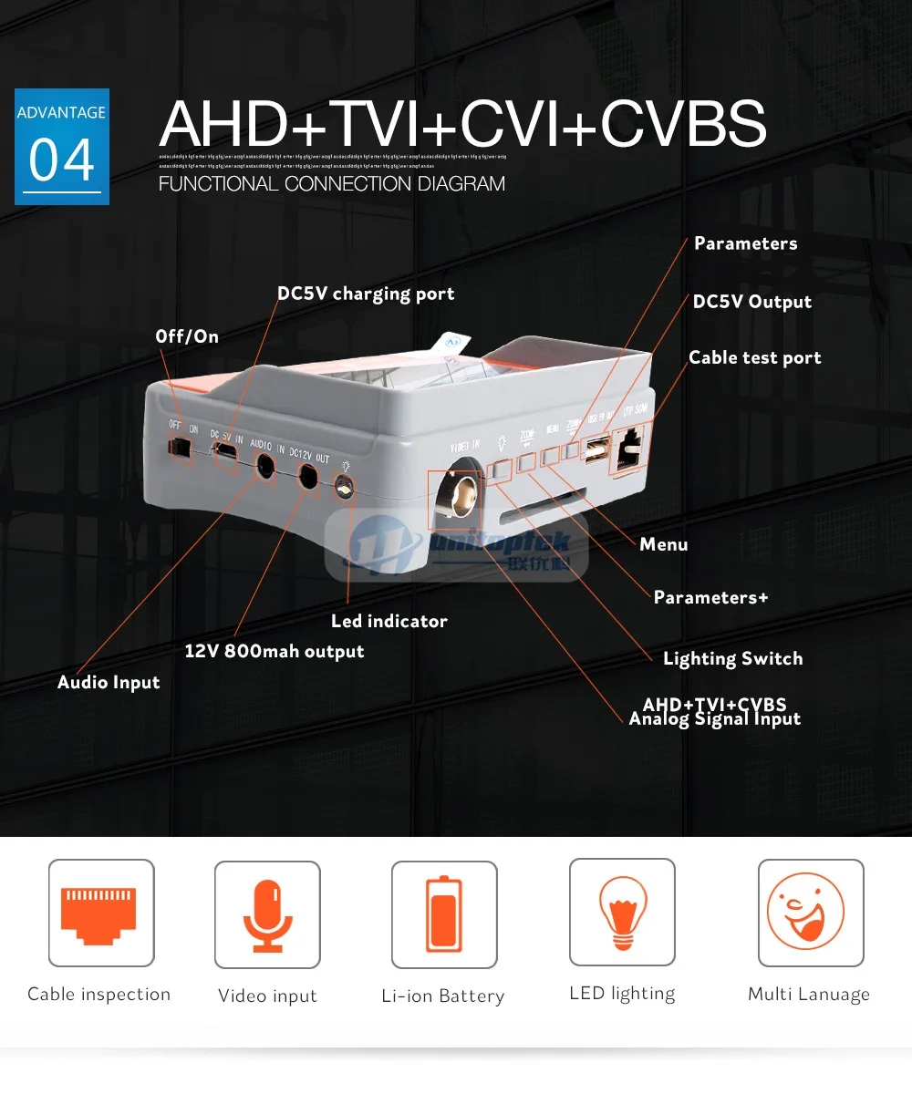 5MP камеры видеонаблюдения тестер для 4 в 1 HD AHD TVI CVI CVBS аналоговые камеры Аудио-Видео тест безопасности тестер с 4,3 дюймов ЖК-монитор