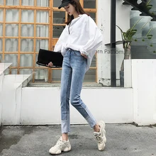 17ZP модные джинсы с узкая с завышенной талией тело и эластичная индивидуальность новые джинсы весна цветные Прошитые эластичные джинсы 6552
