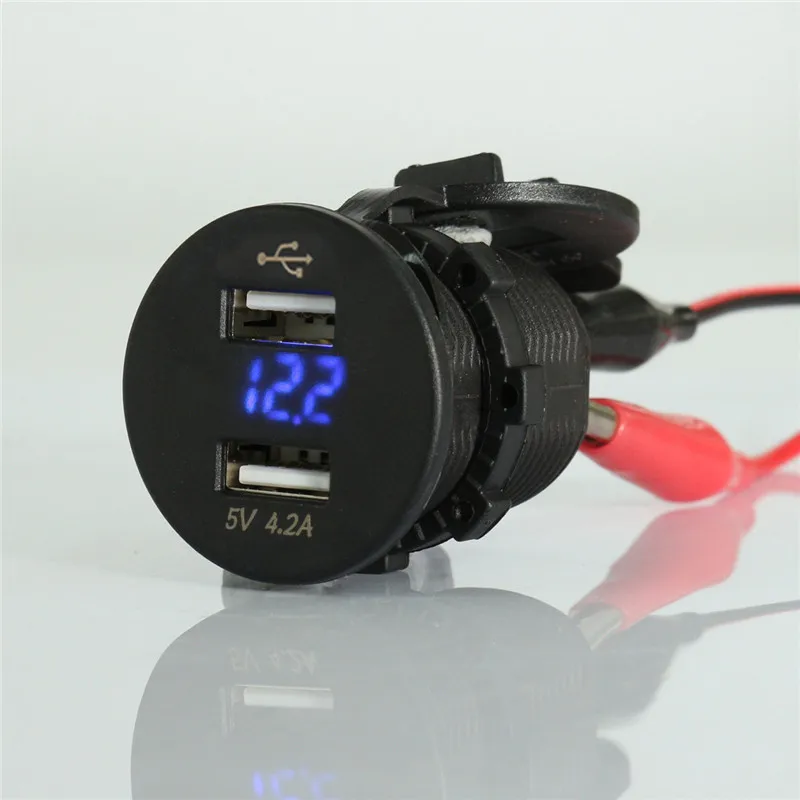 Светодиодный 5V 4.2A устройство для автомобиля с двумя портами USB Зарядное устройство зажигалка для сигарет розетка термостойкость Пластик автомобильного прикуривателя вольтметр 12/24V 5 цветов