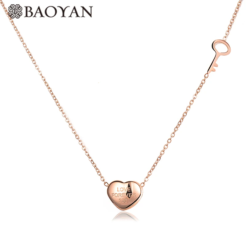 

Baoyan Gold Silver Rose Color Tiny Heart Pendant Women Long Necklace 316L Stainless Steel For Girl Best Gift