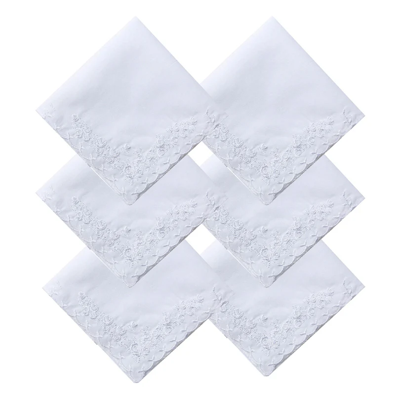 

BAIYIXIN Ladies Women's Handkerchiefs 100% Cotton Floral Embroidery Rose, Large Soft Embroidered Hankies 17x17"