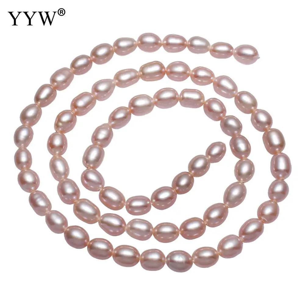 Natural 7-8mm Blanco Agua Dulce Perla Akoya suelta granos 14 pulgadas arroz en forma de