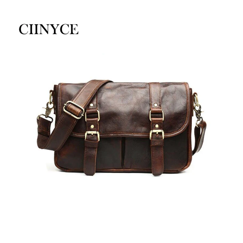 

Vintage Cowhide handbag Wax Oil Genuine Retro Cow Leather Black Coffee Satchel Soft Postman Shoulder Crossbody Messenger Bags