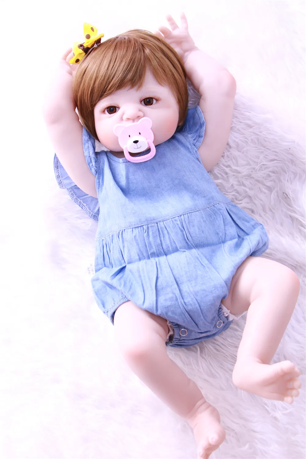 Full Silicone Reborn Girl Baby Doll Toys Sweet cowboy girl Princess Babies Doll 55cm children fashion Birthday Gift Present