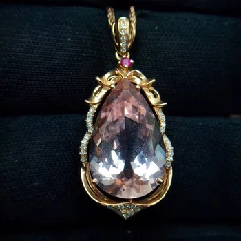 

Fine Jewelry Real Pure 18 K White Gold Jewelry AU750 100% Natural Morganite Gemstone 10.1ct Pendants for Women Fine Necklace