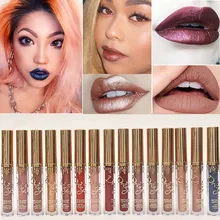2016 Fashion Color Pigment Nude Velvet Gold Metallic Liquid Lipstick Matte Liquid Waterproof Lip Gloss Tattoo Tint Cosmetics Lip