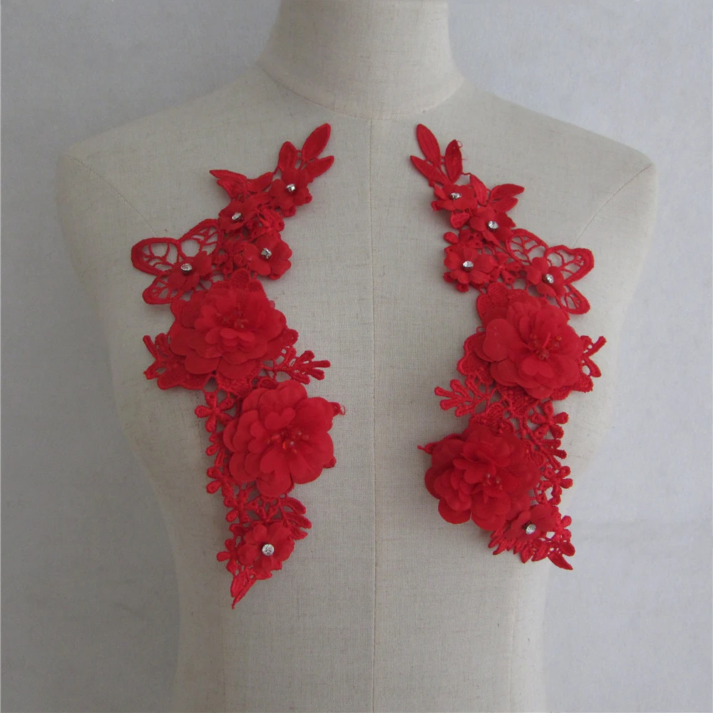 

Elegant Embroidery Red Floral Lace Neckline Neck fabric Flower fine DIY Collar Sewing Supplies Craft Decorate costume supplies