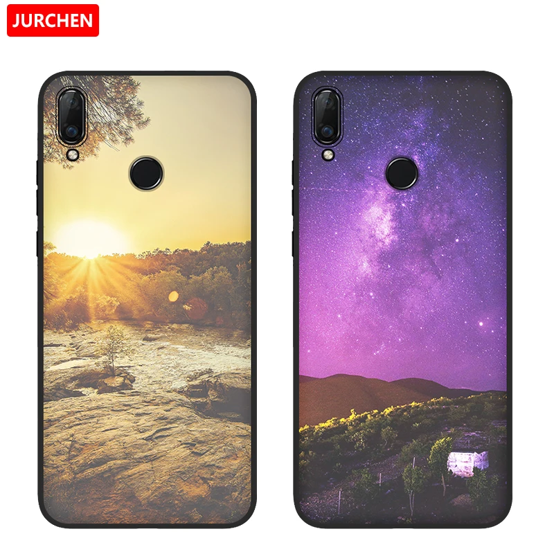 Силиконовый чехол JURCHEN для телефона Huawei Y9 2019 с красивым рисунком и черными краями