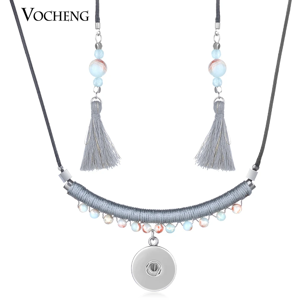 

18mm Vocheng Snap Button Rope Chain Adjustable Necklace Colorful Natural Stone Snap Charms Jewelry NN-618