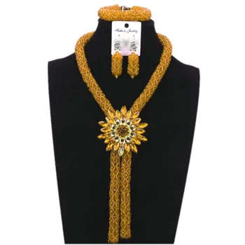 

Dudo Store Gold Yellow Indian Bridal Jewelry Set 7 Colors African Beaded Jewellery Necklace Bracelet Earrings Latest Design 2019