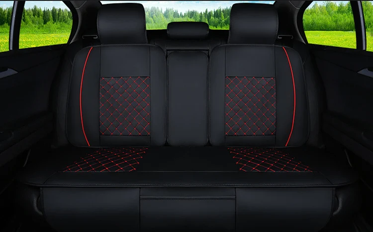 KKYSYELVA универсальный чехол на переднее автомобильное сиденье, кожаный чехол на сиденье водителя, чехлы для подушек, аксессуары для интерьера - Название цвета: Black Red 1pcs Rear