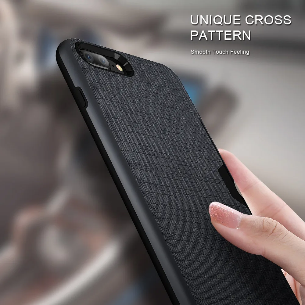 

DOES Case For iPhone 7 7Plus Card Holder Slot Cross Grain PC Back Breathable TPU Layer Functional Cover For iPhone 8 7 Plus Case