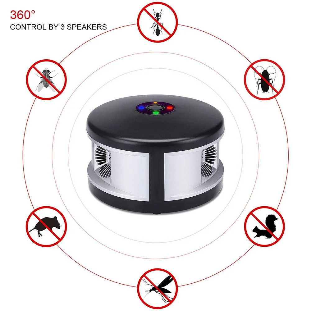 

AC220V US Plug Ultrasonic Mouse Cockroaches Mosquitoes Pest Control Repellents with Anion Air Purification 360 Degree Rotate E2S