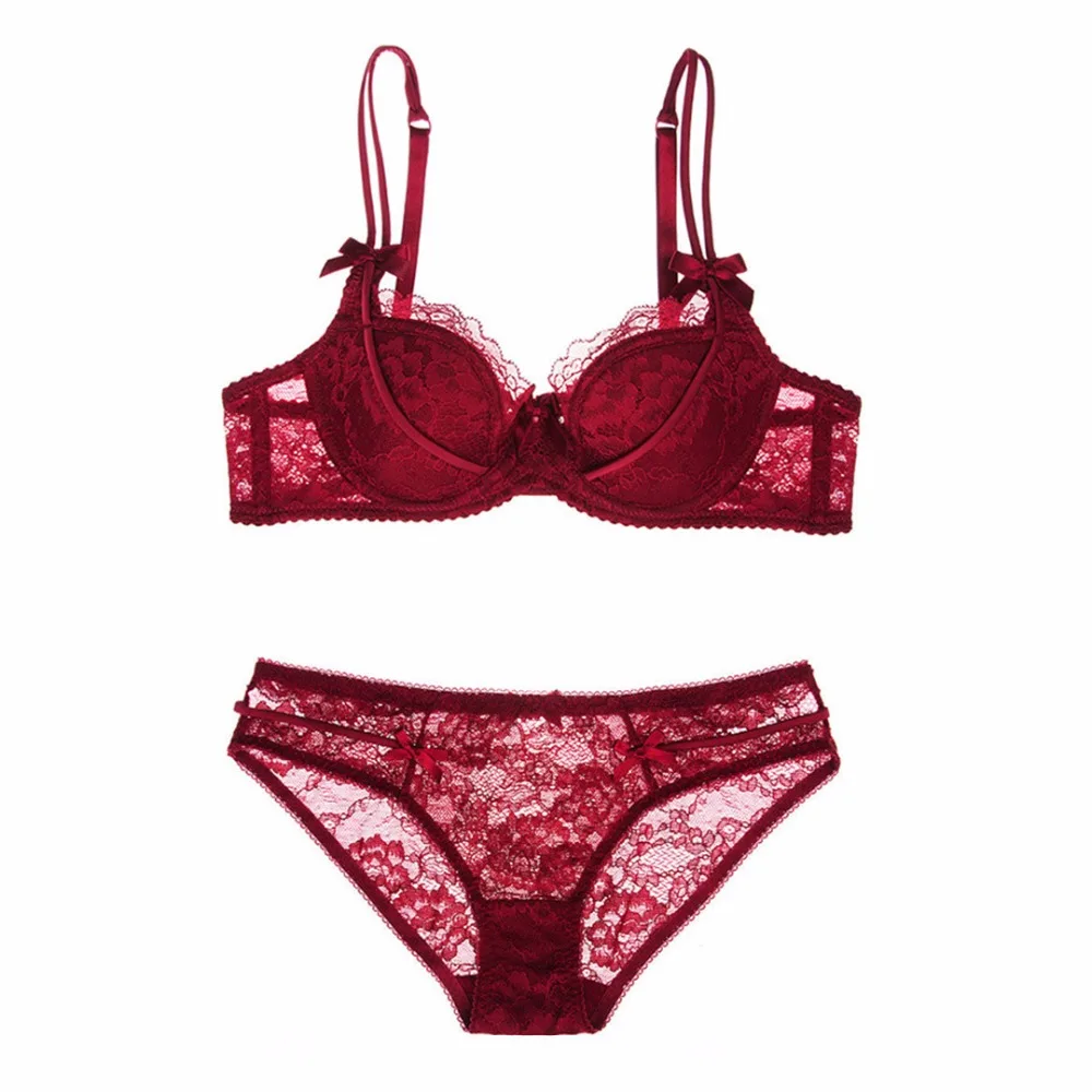 Women 3/4 Cup Push Up Bra and Panties Sets Sexy Lace-trim Plunge Bra Plus Size Underwear Sexy Lingerie Embroidery Lingerie bras