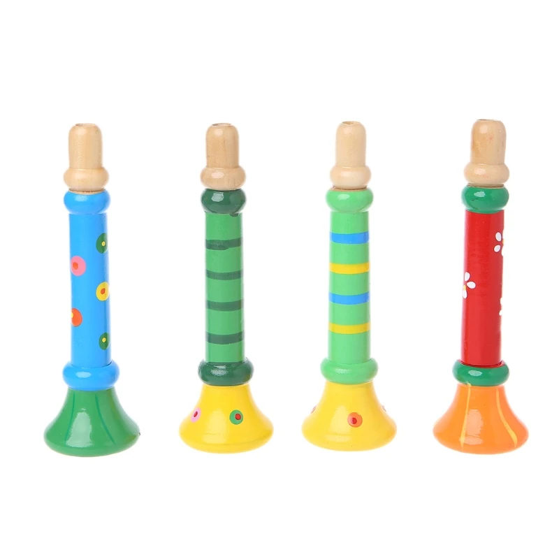 Multi Color Baby Kids Wooden Horn Hooter Trumpet Instruments Music Toys