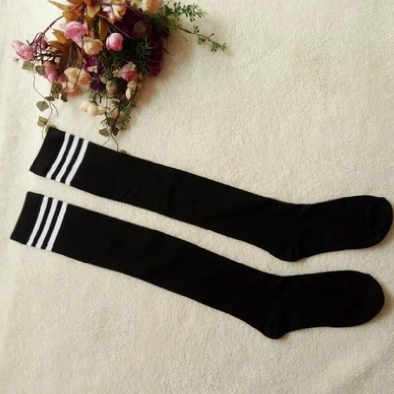 

Girl sports tennis socks cotton socks striped women elastic over the knee students cheerleaders college wind long socks sports