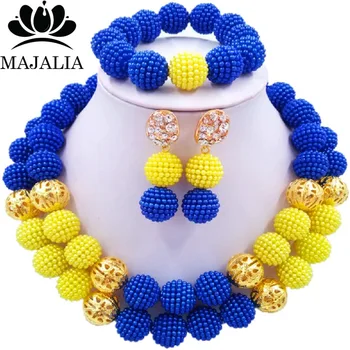 

Majalia Fashion Royal blue and Yellow Lady Nigerian Wedding African Jewelry Set Plastic Beads Bride Jewelry Sets 2QW056