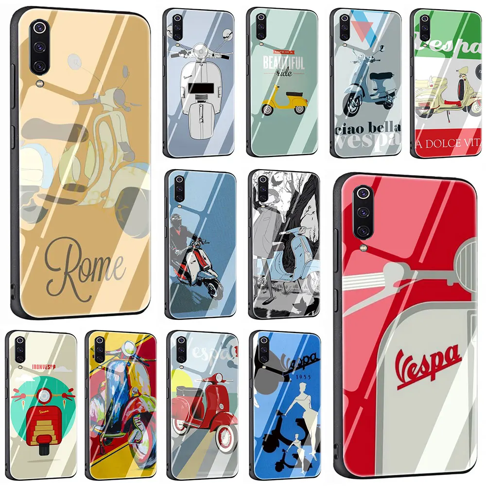 

Vespa Scooter Tempered Glass Phone Cover Case For Xiaomi Mi 8 9 Redmi 4X 6A Note 5 6 7 Pro Pocophone F1