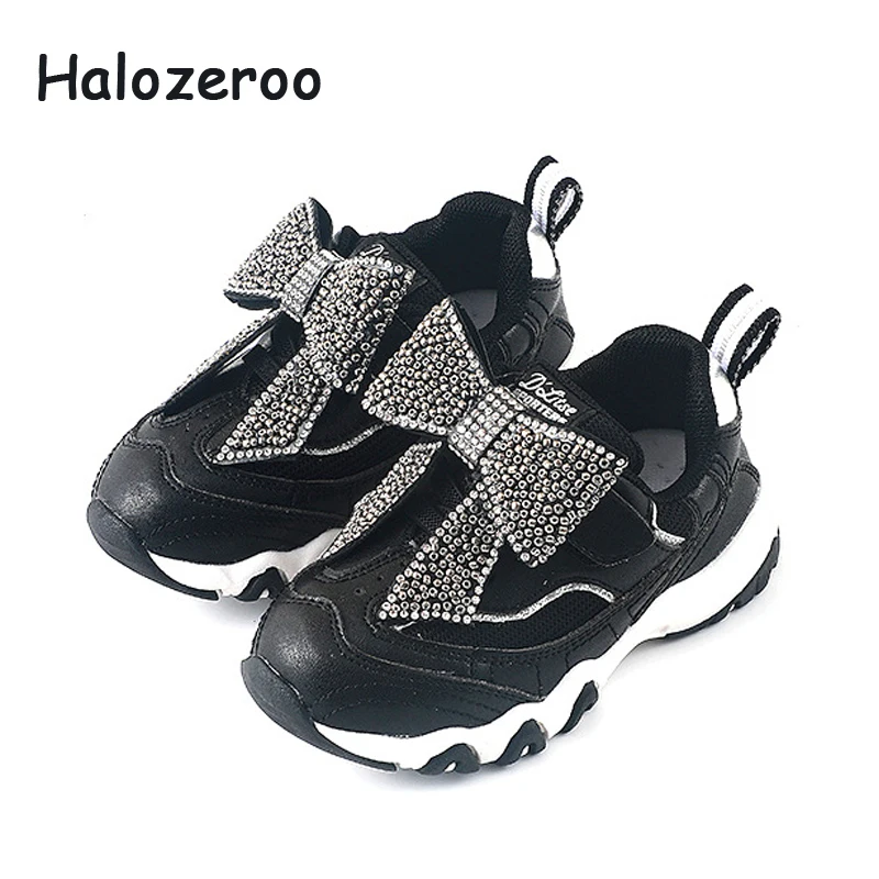 

Autumn Toddler Mesh Casual Shoes Baby Girls Sport Sneakers Rhinestone Shoes Children Bow Chunky Sneakers Black Brand Trainers