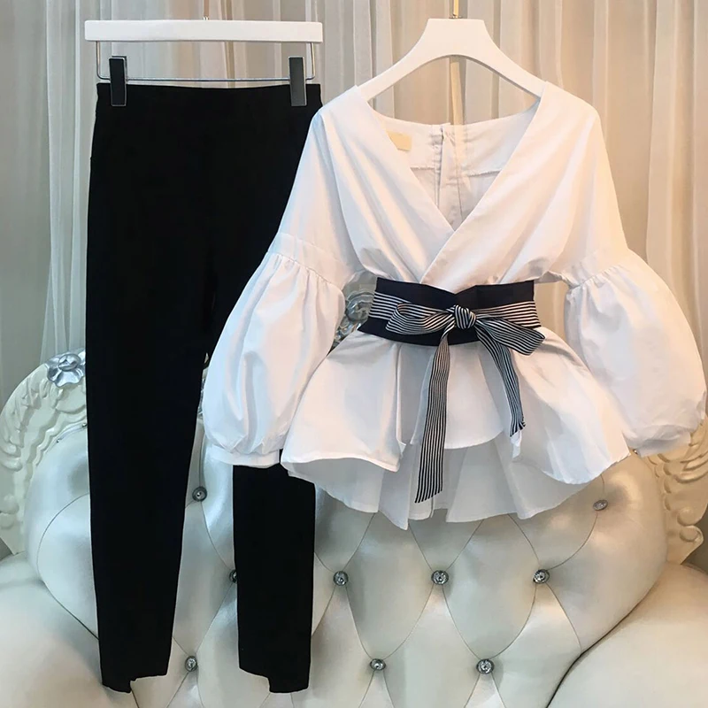 

Plus Size 4XL 2018 Women 2 Pieces sets Women Business Suits Ladies Striped pants suit Women Tops And Split pencil pant Suit