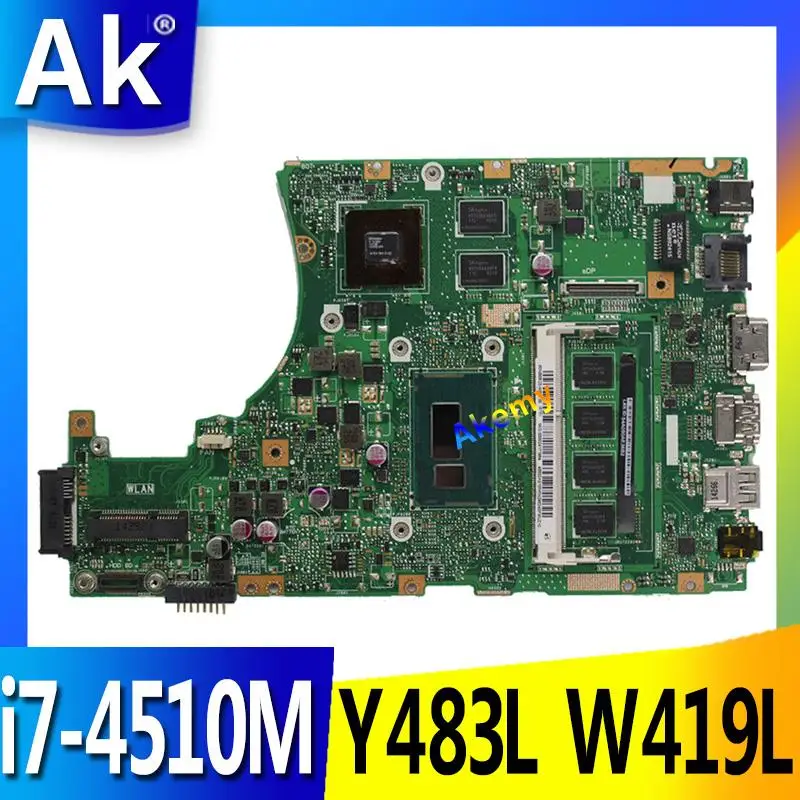 

AK X455LD Laptop motherboard GT820M i7-4510M for ASUS X455LJ X455 Y483L W419L W409L Test mainboard X455LD motherboard test ok