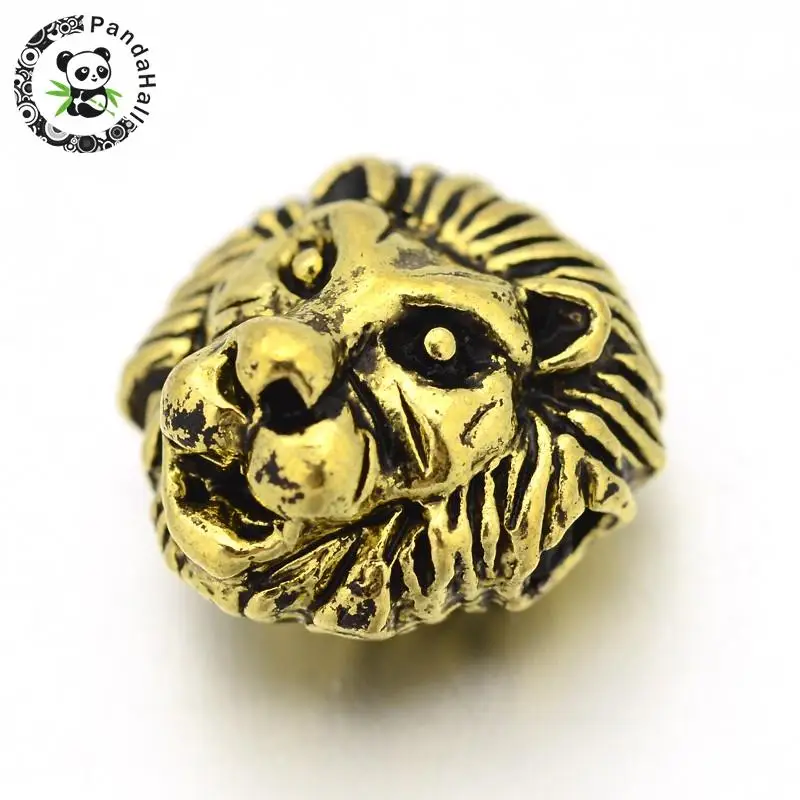 Antique Golden 100 шт. Тибетский Стиль сплава Львиная голова Бусины для изготовления ювелирных изделий DIY 12x13x9.5 мм, отверстие: 2 мм - Цвет: Antique Golden