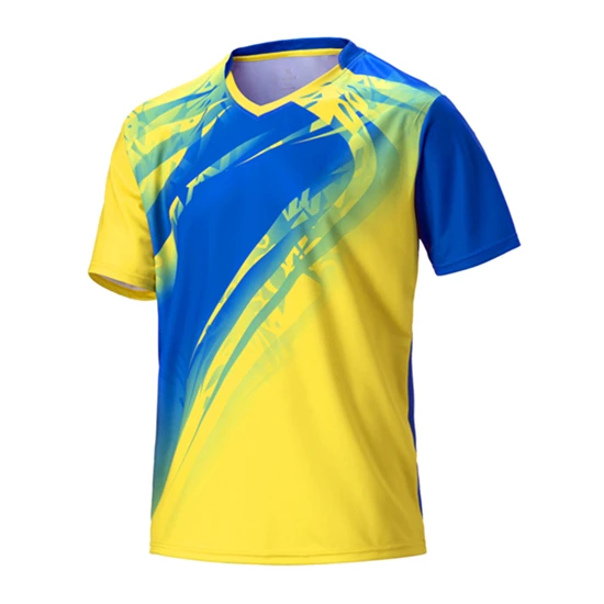 Мужские спортивные майки для футбола, футболка для бадминтона, волейбол, гольф для игры в настольный теннис, футболка спортивный комплект, футболки для бега, дышащие - Цвет: X1639 blue yellow