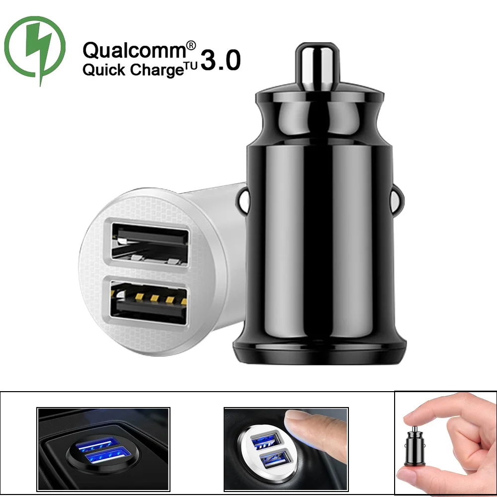 

QC 3.0 Mini 2 USB Car Charger For Mobile Phone Tablet GPS 3.1A Fast Charger Car-Charger Dual USB Charger Adapter in Car