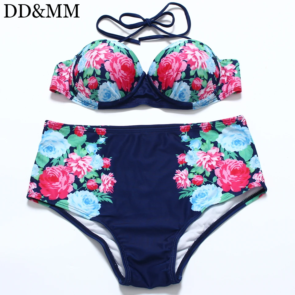 Ddandmm Sexy Bikini High Waist Swimsuit Women Flower Print Swimsuit Summer Bandeau Swimwear