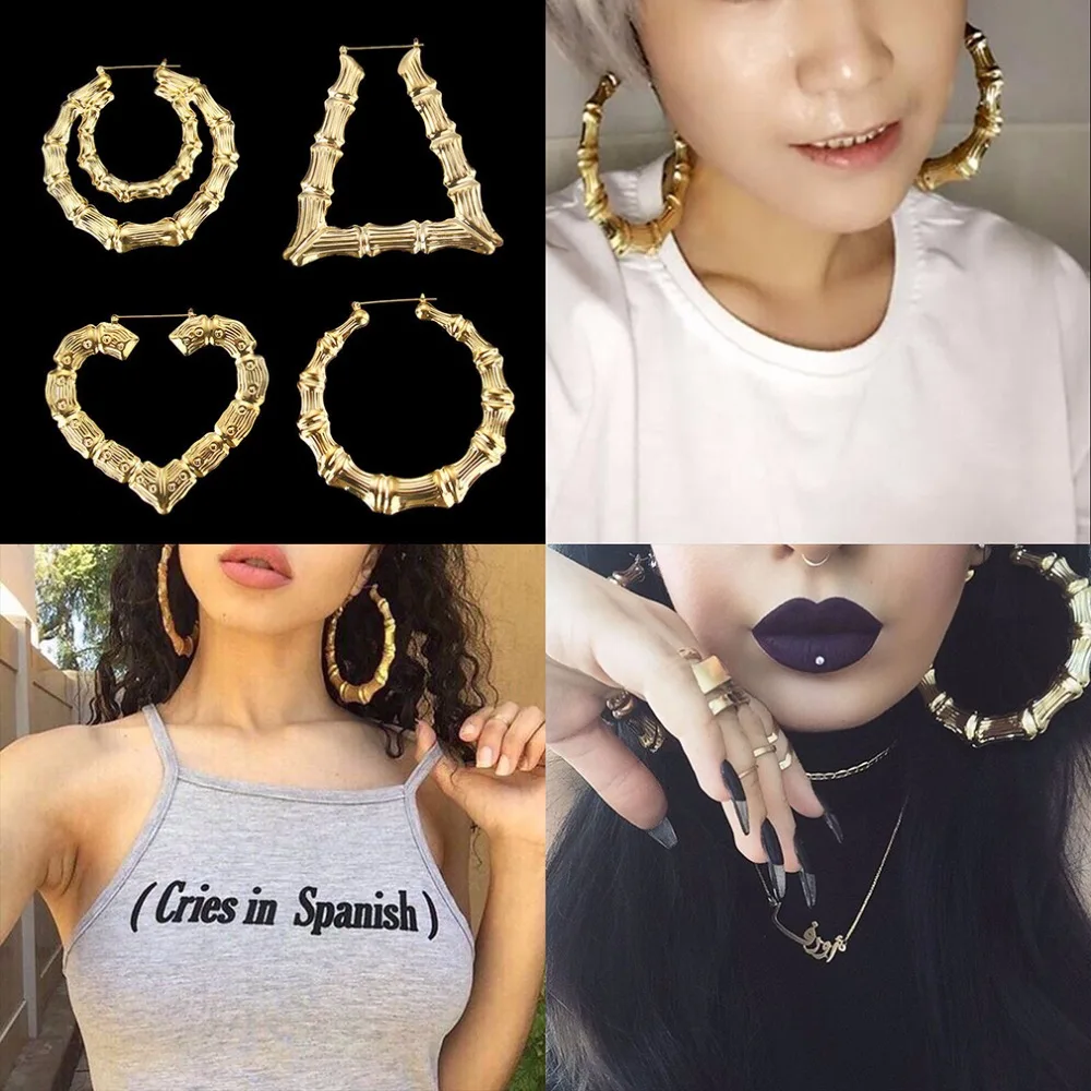 

Big Circle Punk Great Wall Pattern Hoop Earrings heart shaped Twisted Gold Color For Women Party Wholesale Top Quality