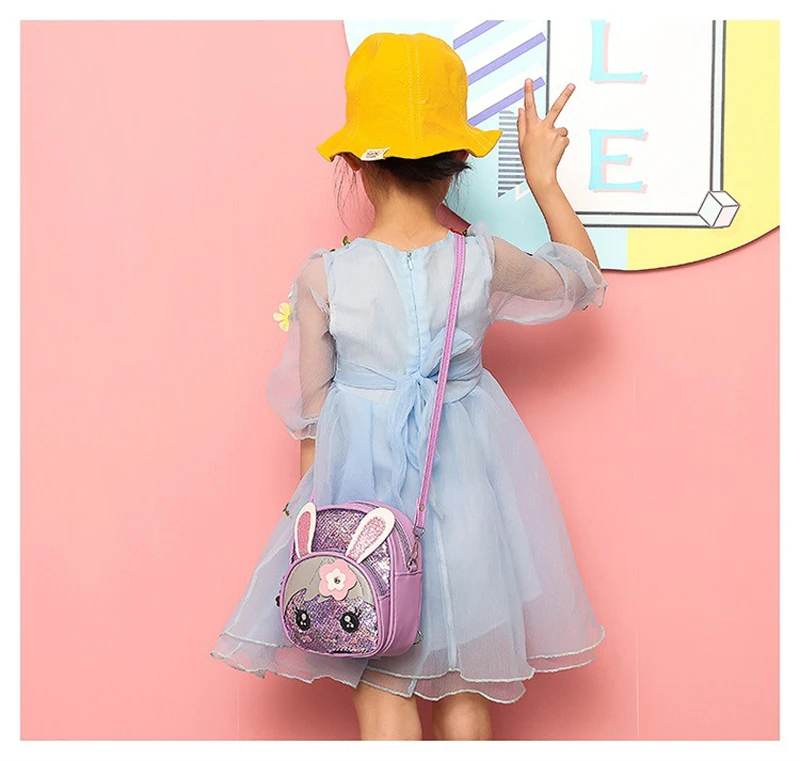 New Cute Kids Toddler Girls Sequin Rabbit Schoolbag Backpack Shoulder Bag Satchel Children Cartoon Backpacks 7 Colors