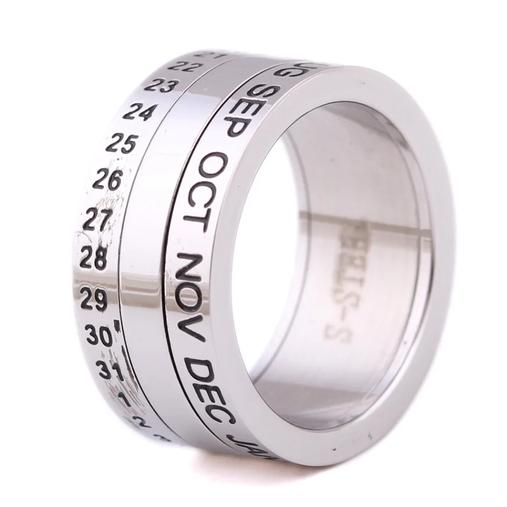 

Number and Month Letter Rotatable rings for men anillos Titanium Stainless Steel Punk Party Ring Jewelry