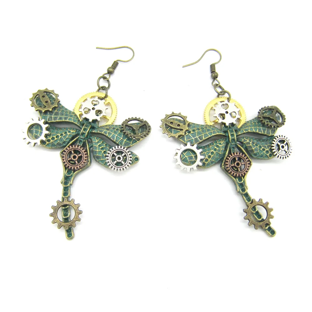 New Style Green Ox Vintage Dragonfly Steampunk Drop Earring