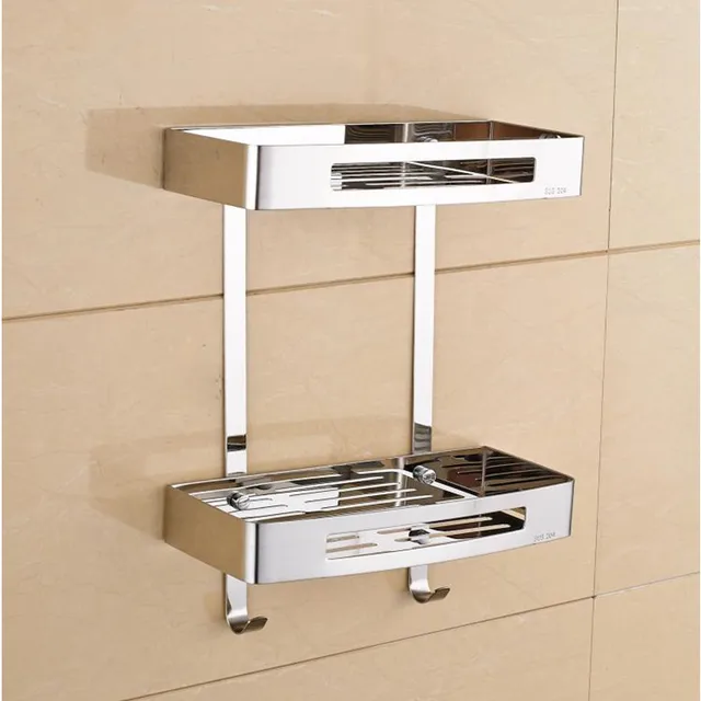 Free shipping single and double tier Bathroom shelf stainless steel
