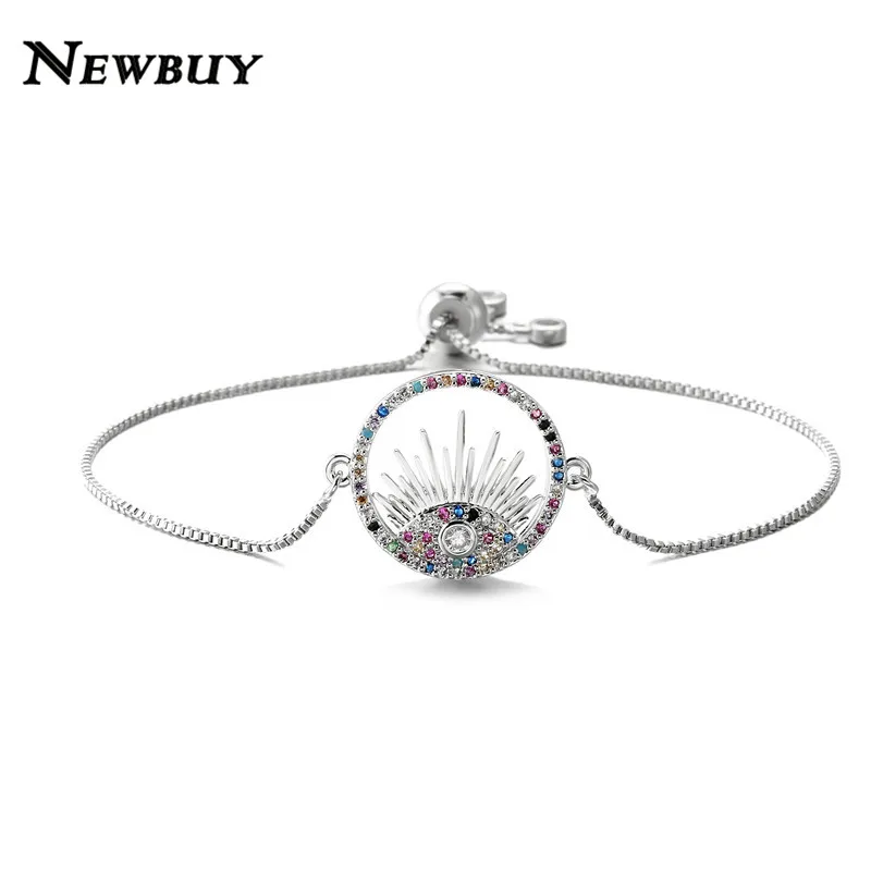 

NEWBUY Multi Color Multi CZ Zircon Hollow Round Charm Bead DIY Long Eyelash Evil Eye Charm Bracelets For Women Girl Jewelry Gift