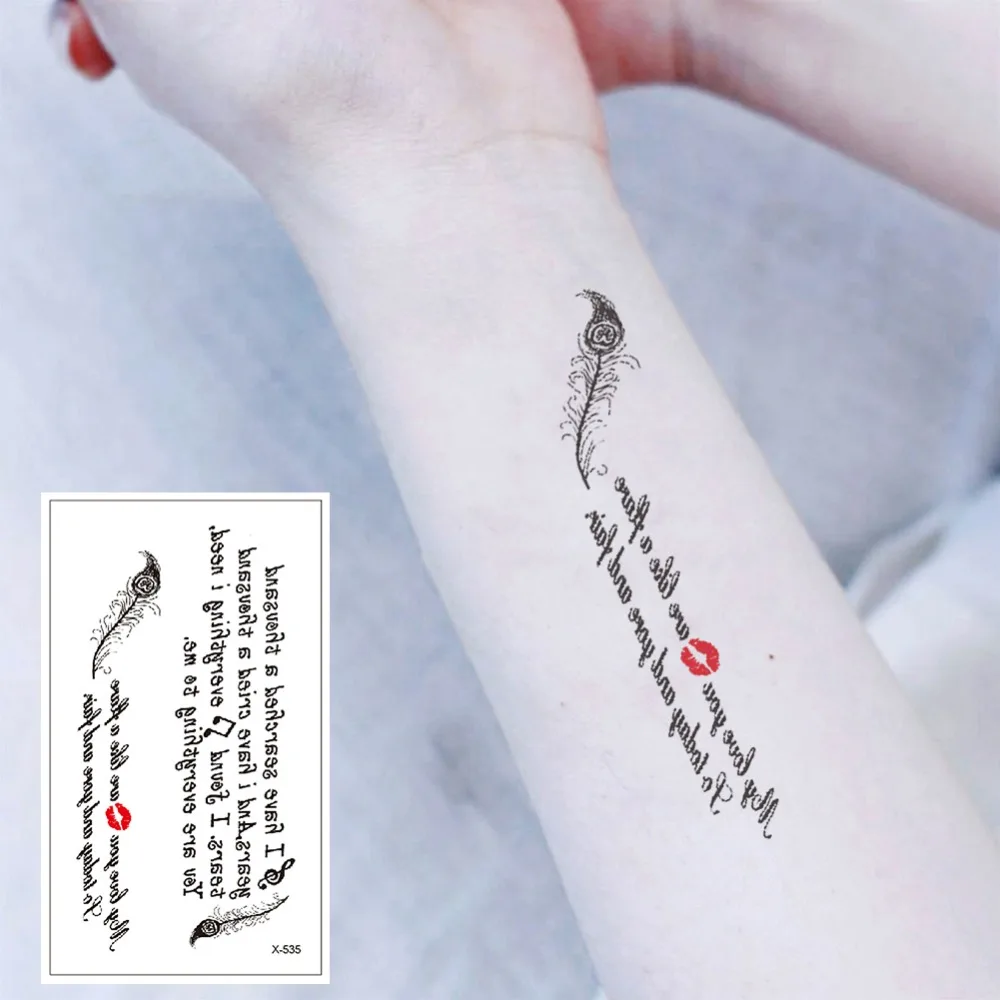 Сексуальная перо слова черная буква временная татуировка девушка палец боди-арт художественные рисунки татуировки стикеры мужчины макияж