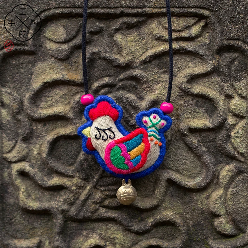 Original Handmade Embroidery Necklace Cartoon Chick Animal Folk-custom Girl Birthday Present Sweater Chain Ornaments | Дом и сад