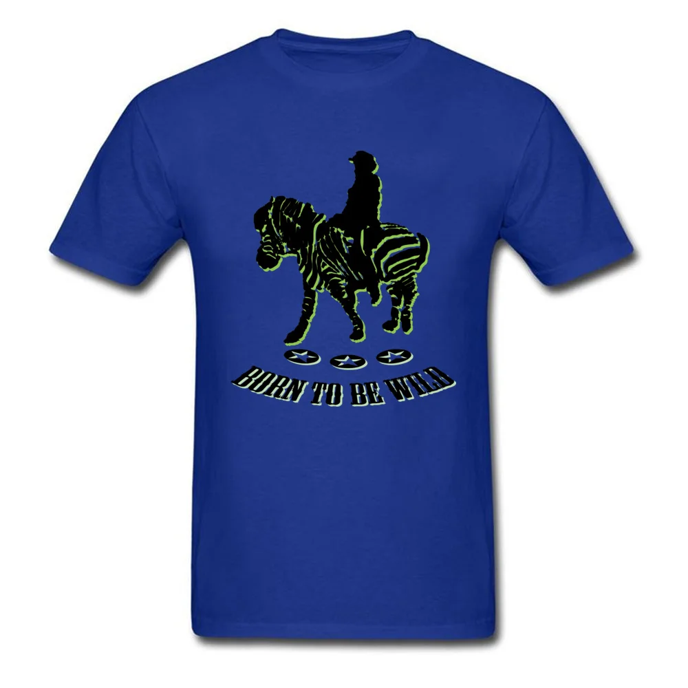 riding zebra Cotton Fabric Tops Shirts for Men Slim Fit T Shirts Crazy Plain Crewneck Tops Tees Short Sleeve Wholesale riding zebra blue