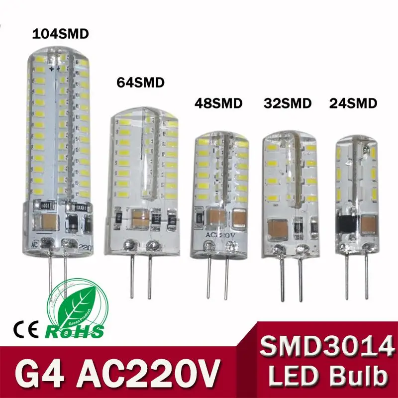 

LED G4 220V Led Lamp 3014 SMD 24 32 48 64 104LED Led Lights Corn Bulb Silicone LED Bulb Chandelier Lighting