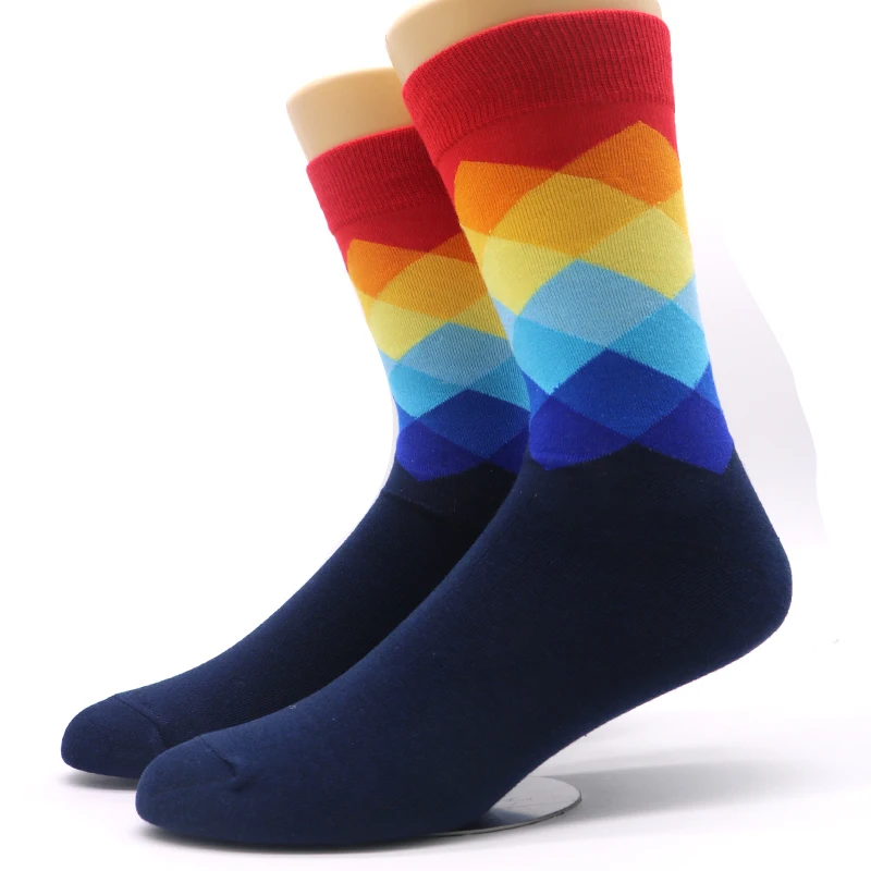 1 пара, мужские забавные носки с градиентными цветами, хлопковые носки, художественная повседневная одежда, носки для мужчин, геометрические новые Компрессионные носки, Meias