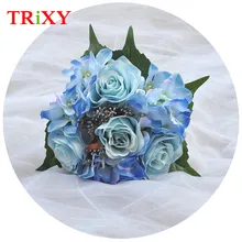 TRiXY C16,, Элегантные цветы, свадебный букет, Романтический букет невесты, голубая искусственная Роза, свадебное украшение невесты