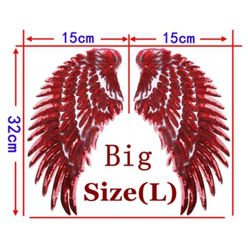 1 Pair Red Big 1 шт., большие нашивки, брендовая блестящая 3D наклейка с блестками, s крыла, роза, вышивка, мотив, аппликация, одежда для детей, женщин, сделай сам, значок для одежды - Цвет: 1 Pair Red Big