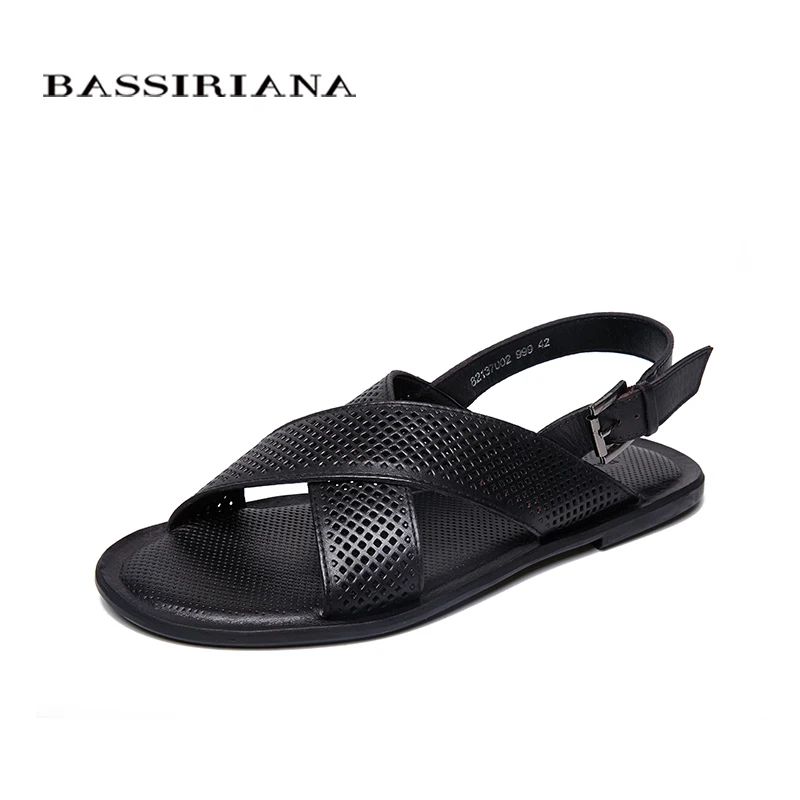 

BASSIRIANA 2018 Summer New Beach Sandals Sole shoes men genuine Leather Cowhide Black Brown 39-45 sizes