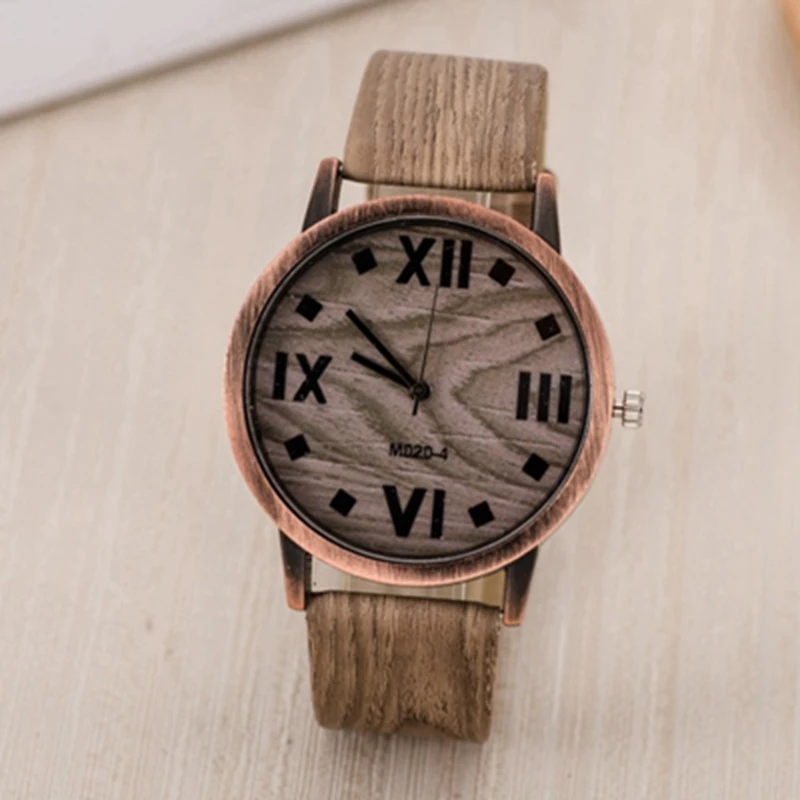 

Doreen Box PU Leather Quartz Wrist Watches Roman Numerals Dark Brown Multicolor Wood Stripe Battery Included 24cm(9 4/8") long,