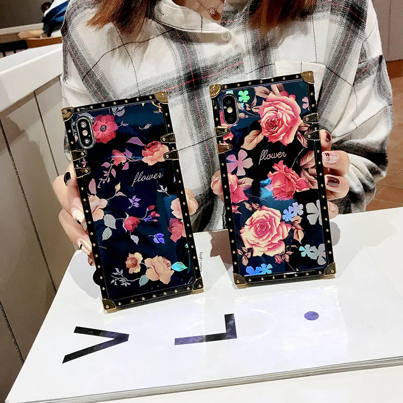 

Luxury Rose Flower Blue Light Case for iPhone 6 6S 6Plus 6SPlus Cover Metal Frame Kickstand Capa for iPhone 7 7Plus 8 8Plus Case