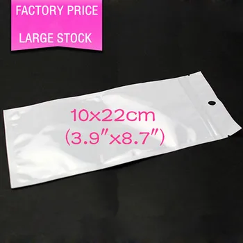 

100pcs 10x22cm (3.9"x8.7") White Translucent Pearl Film Ziplock Bag Clear Front Pearlised Film Plastic Hanging Virgin Hair Bag