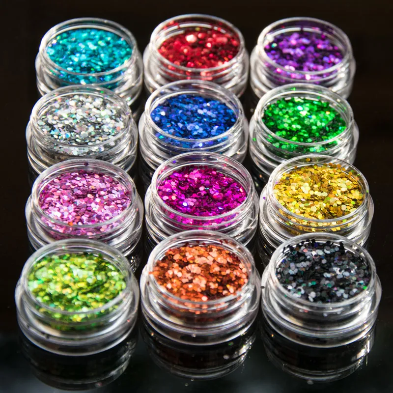 12 Boxes Nail Art Glitter 1 MM Holographic Glitter/sequins/ nail art/ crafts/ Hexogon shaped spangles glitter